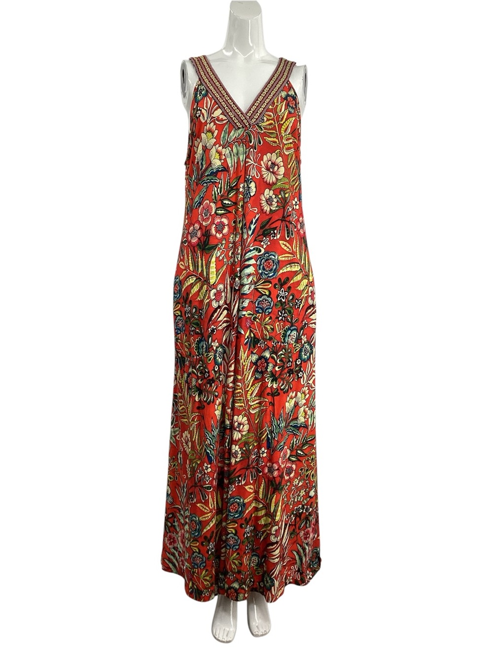 Soft Surroundings Red Floral V-Neck Maxi Sundress